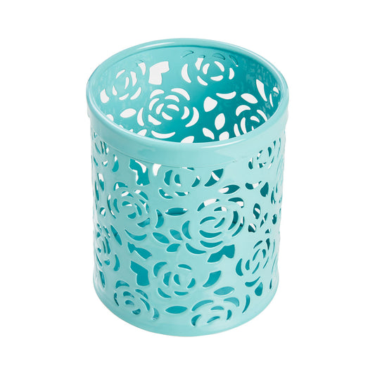 Round Pen Cup Metal Blue Roses