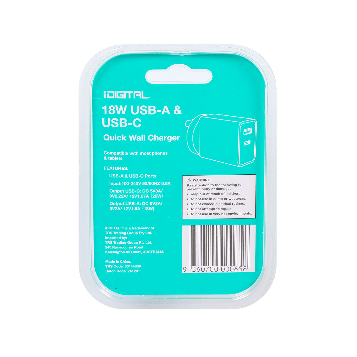 iDigital 18W USB-A/USB-C Wall Charger
