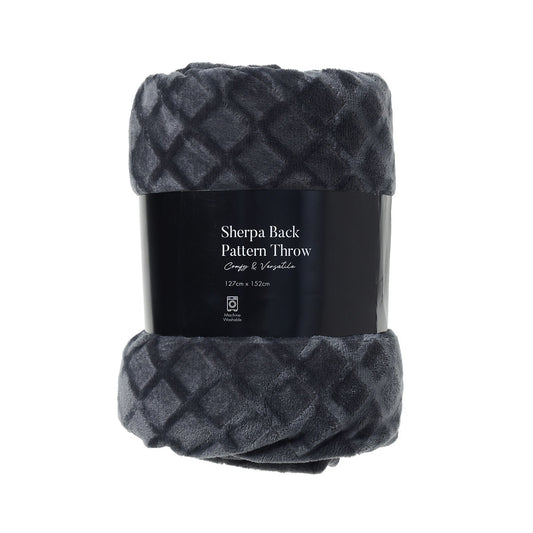 Patterned Sherpa Backed Throw Charcoal 127x152cm
