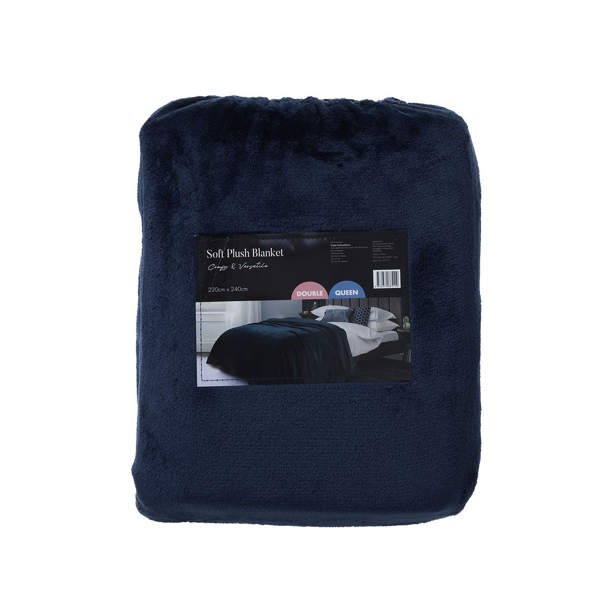 Plush Blanket DB/QB Silver/Navy 220x240cm