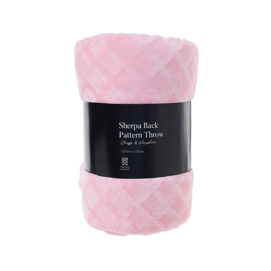 Patterned Sherpa Backed Throw Pink 127x152cm
