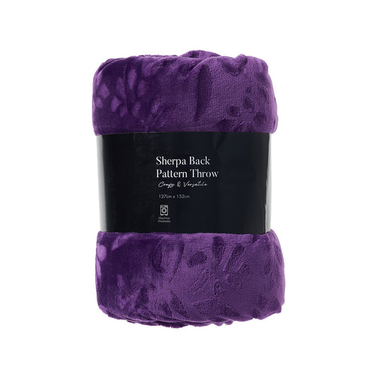 Patterned Sherpa Backed Throw Purple 127x152cm