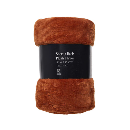 Sherpa Backed Throw Teal/Rust 127x152cm