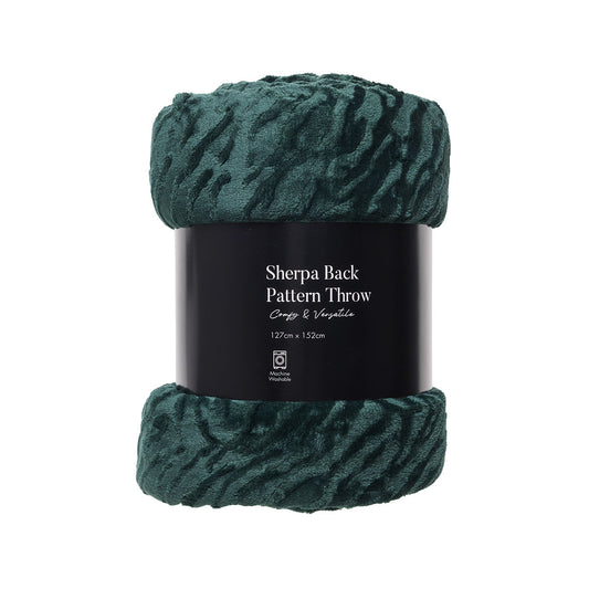 Patterned Sherpa Backed Throw Moss 127x152cm