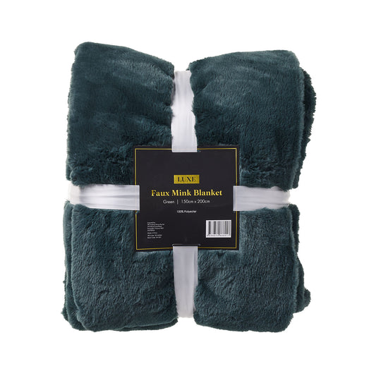 Luxe Faux Mink Blanket Green 150x200cm