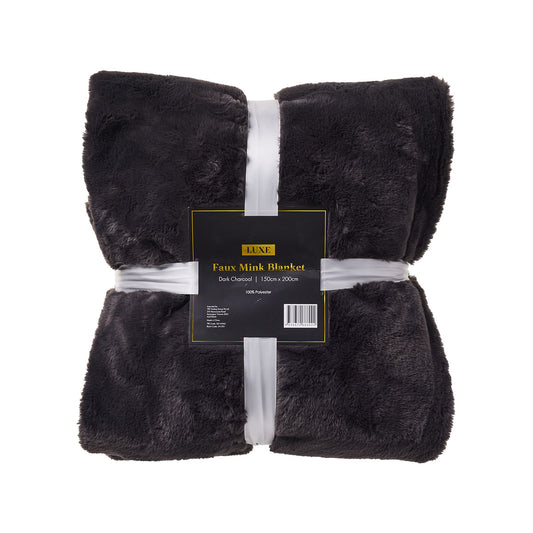 Luxe Faux Mink Blanket Dark Charcoal 150x200cm