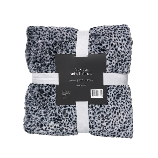 Faux Fur Throw Charcoal Leopard 127x152cm