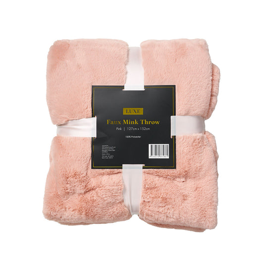 Luxe Faux Mink Throw Cream/Pink 127x152cm
