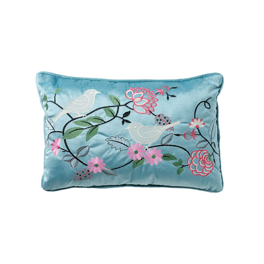 Rectangular Cushion Embroidery Bird Lavender/Blue