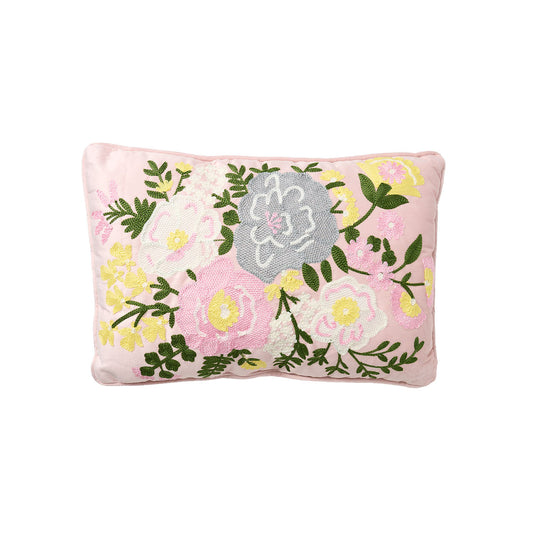 Rectangular Cushion Embroidery Bloom Pink/Aqua
