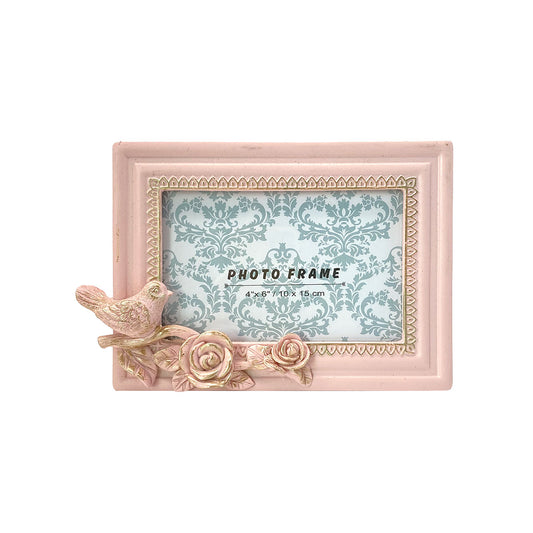 Bird Resin Photo Frame 4x6" Pink/White