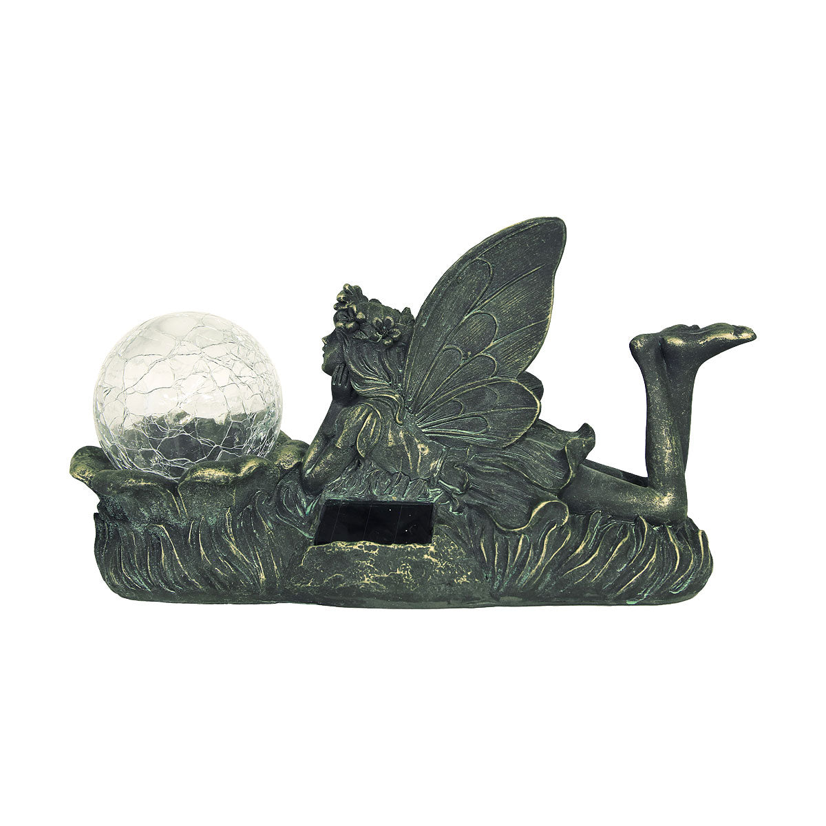 Solar Bronze Polyresin Fairy With Orb Light