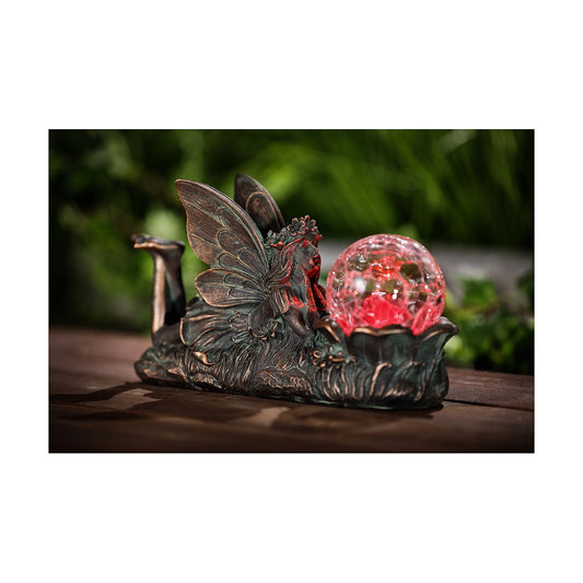 Solar Bronze Polyresin Fairy With Orb Light
