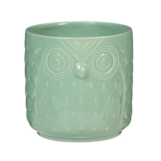 Tapered Owl Ceramic Pot Teal 13cm