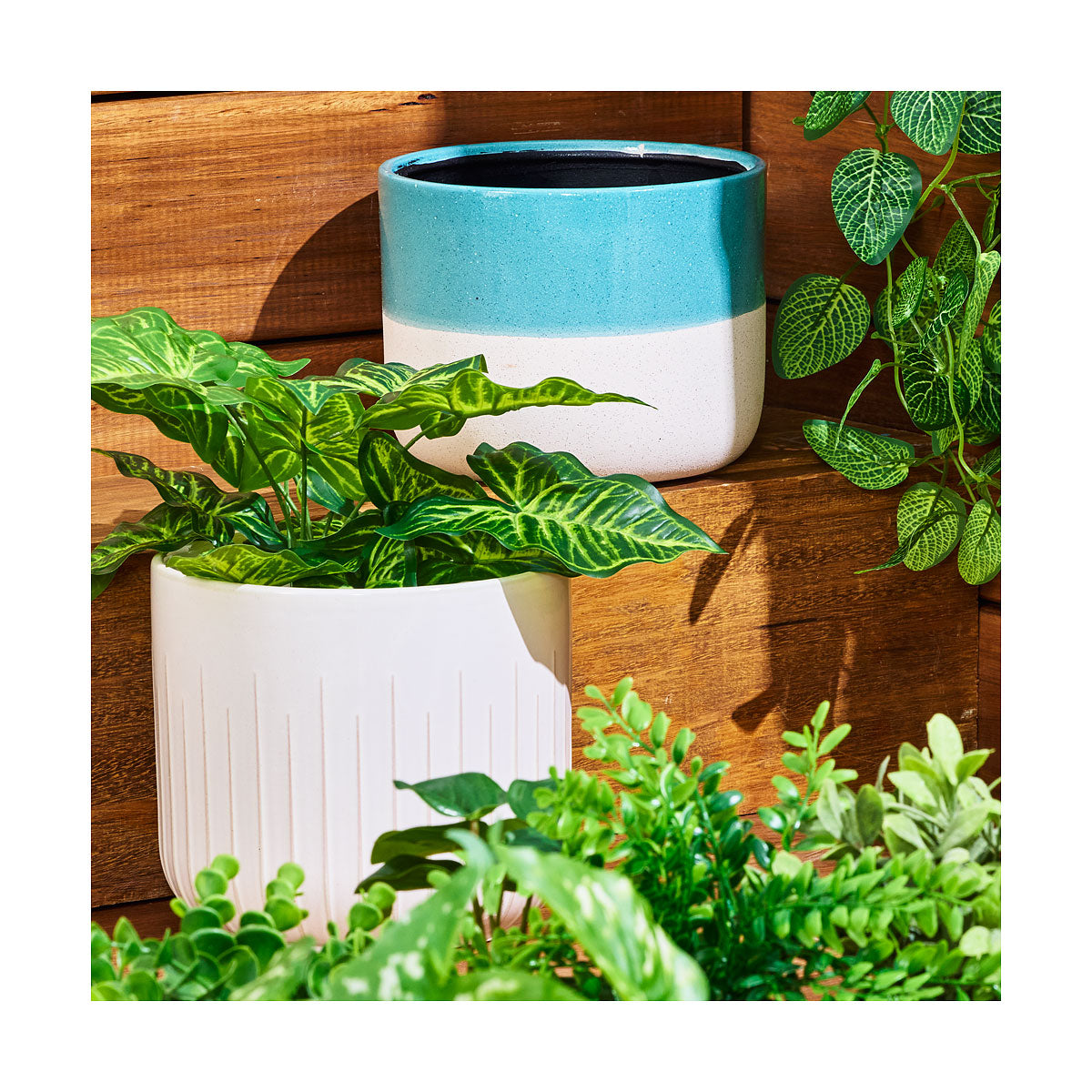 Dip Glaze Tapered Ceramic Pot Blue 19cm