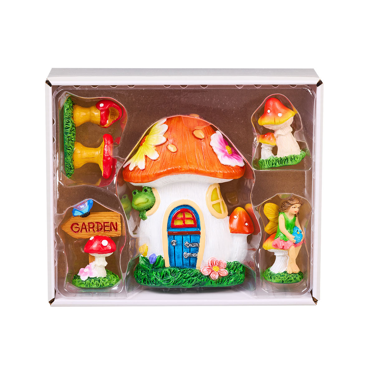 5pc Polyresin Mushroom House Figurine Set Assorted