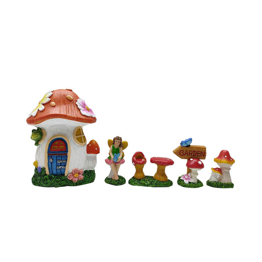 5pc Polyresin Mushroom House Figurine Set Assorted