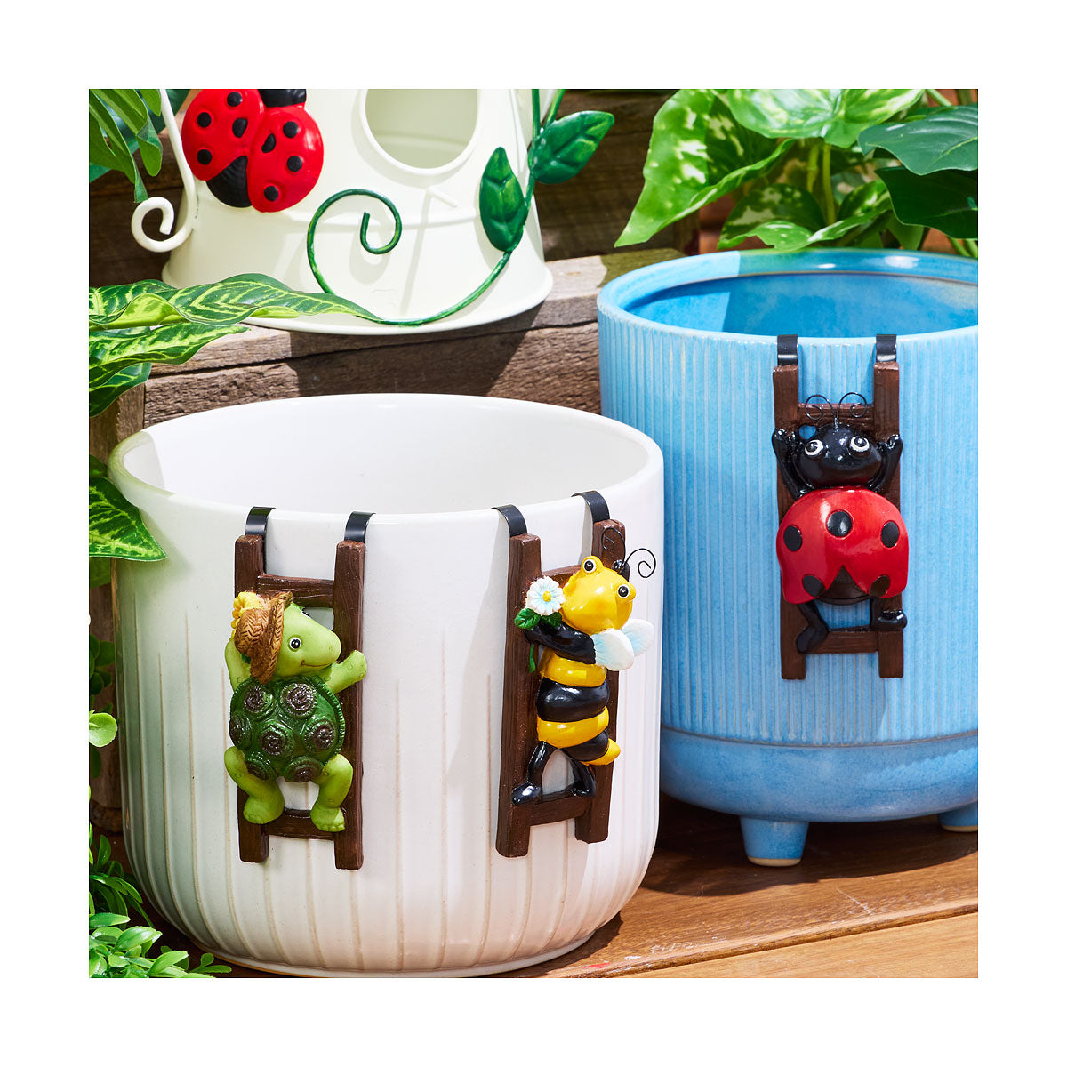 Animal On Ladder Polyresin Garden Pot Accessory