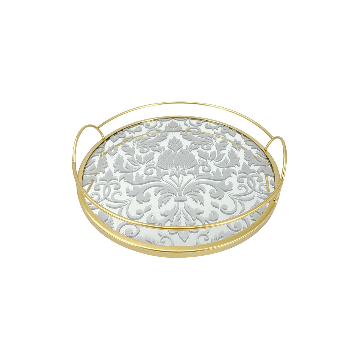 Round Damask Mirror Tray