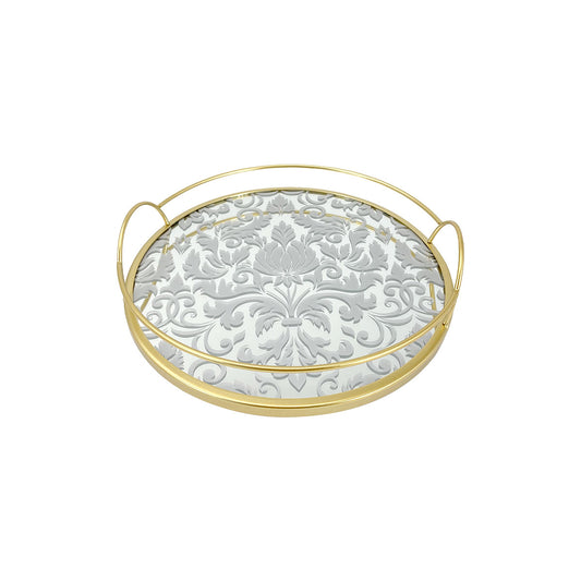 Round Damask Mirror Tray