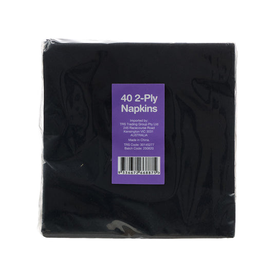 Napkin Cocktail Blk 40pk 2ply 24x24cm