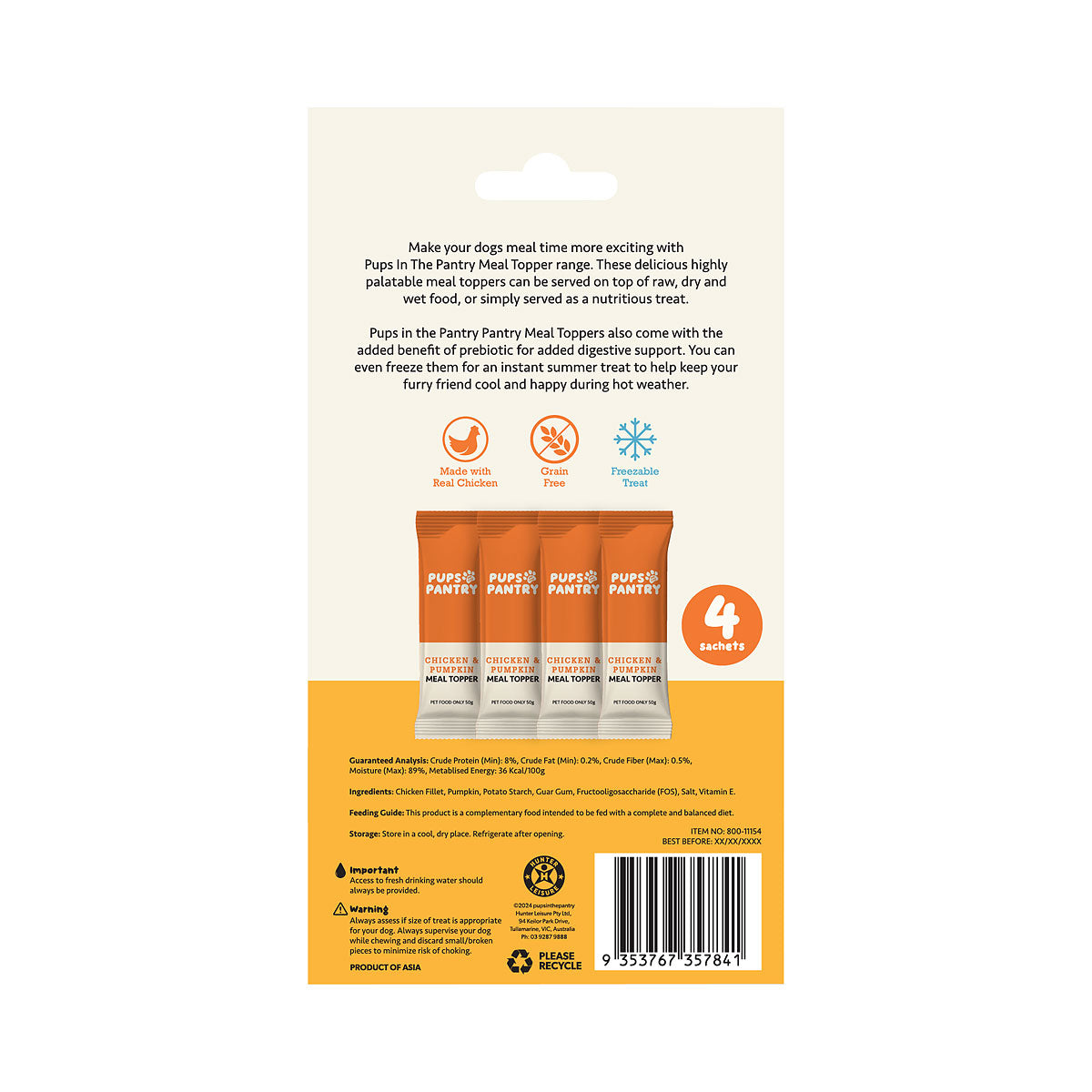 Pups in the Pantry Topper Chicken Pumpkin 4pk