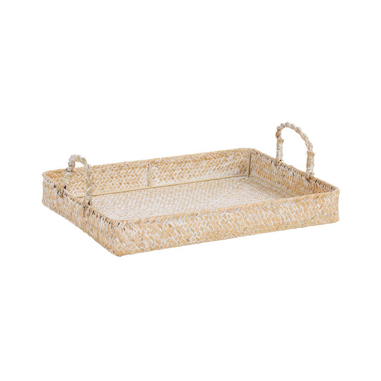 White Wash Straw Tray Large