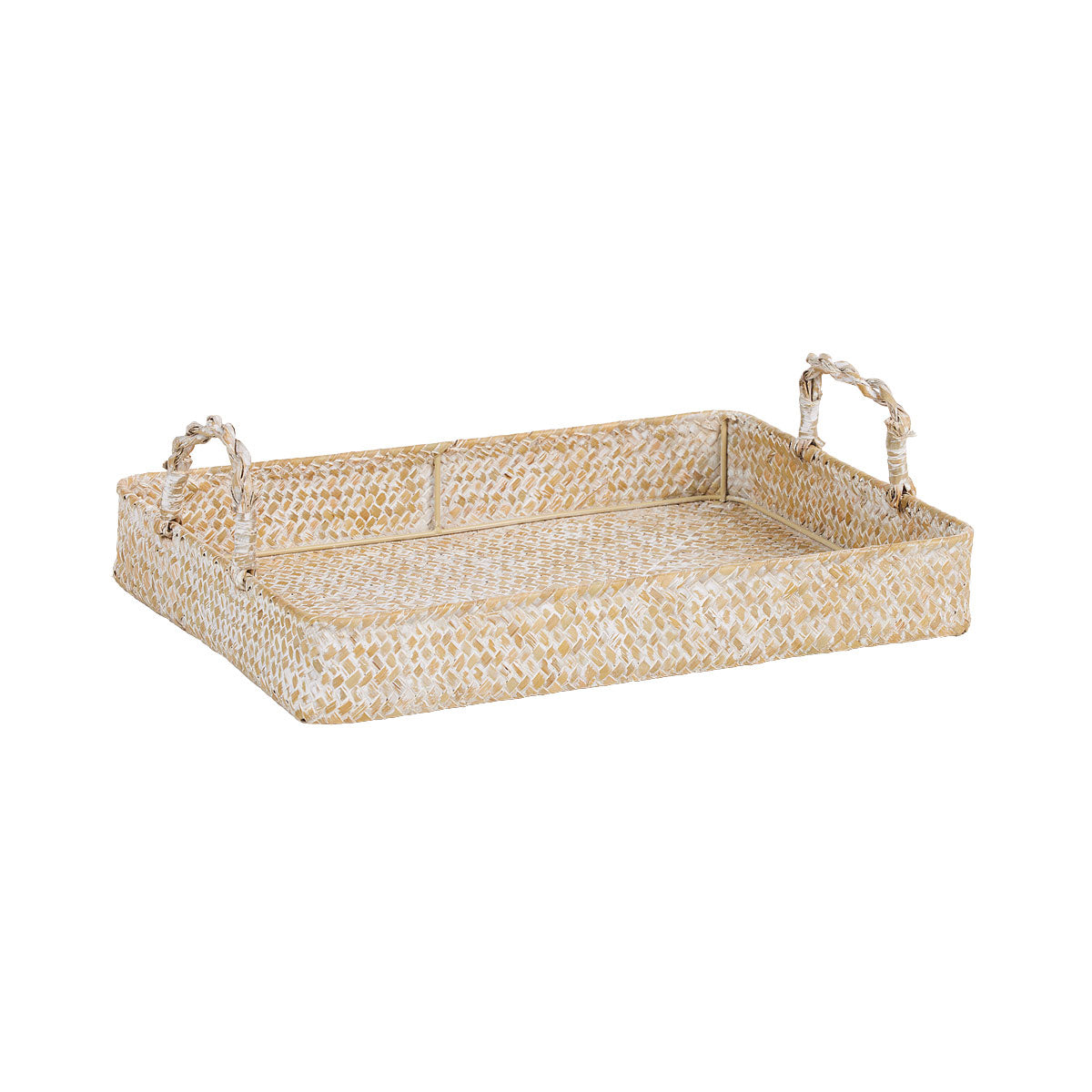 White Wash Straw Tray Medium