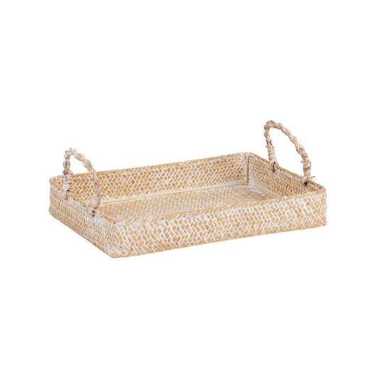 White Wash Straw Tray Small
