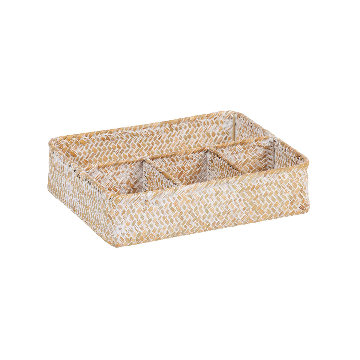 White Wash Straw Tray Sectioned