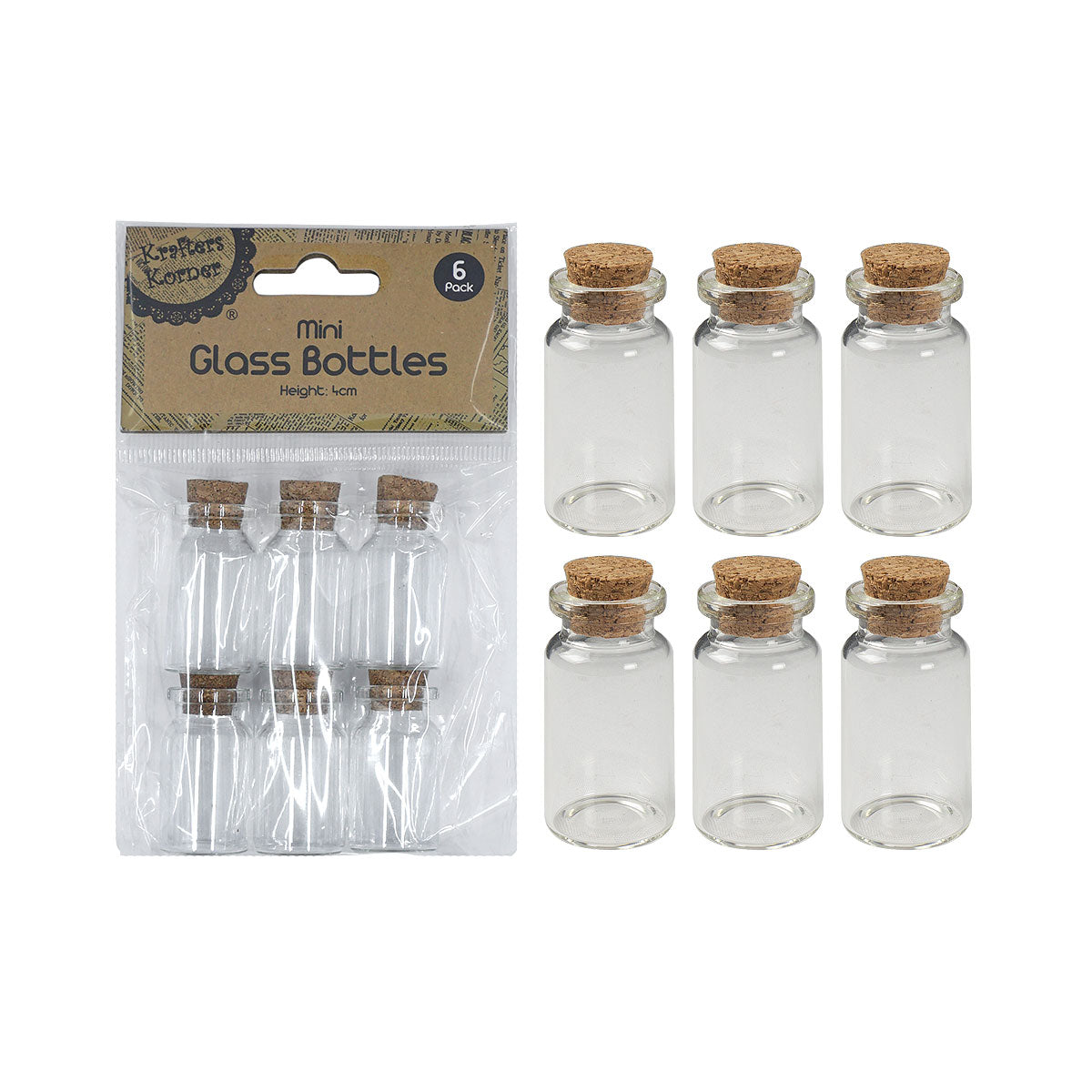Mini Glass Bottles Cork Lid 4cm 6pk