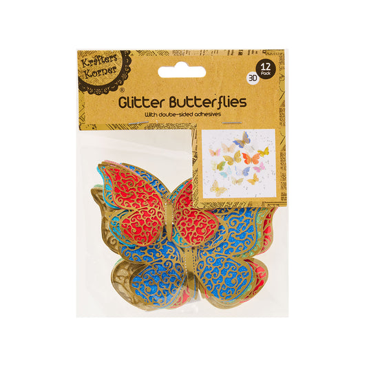 3D Butterflies Glitter 12pk Assorted