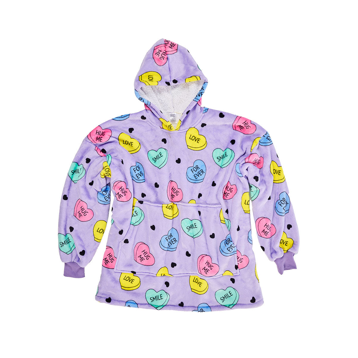 Hoodie Sherpa Lined Candy Hearts Lavender