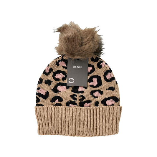 Beanie Pompom Animal Print Assorted