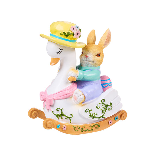 Easter Rocking Bunny On Swan Figurine