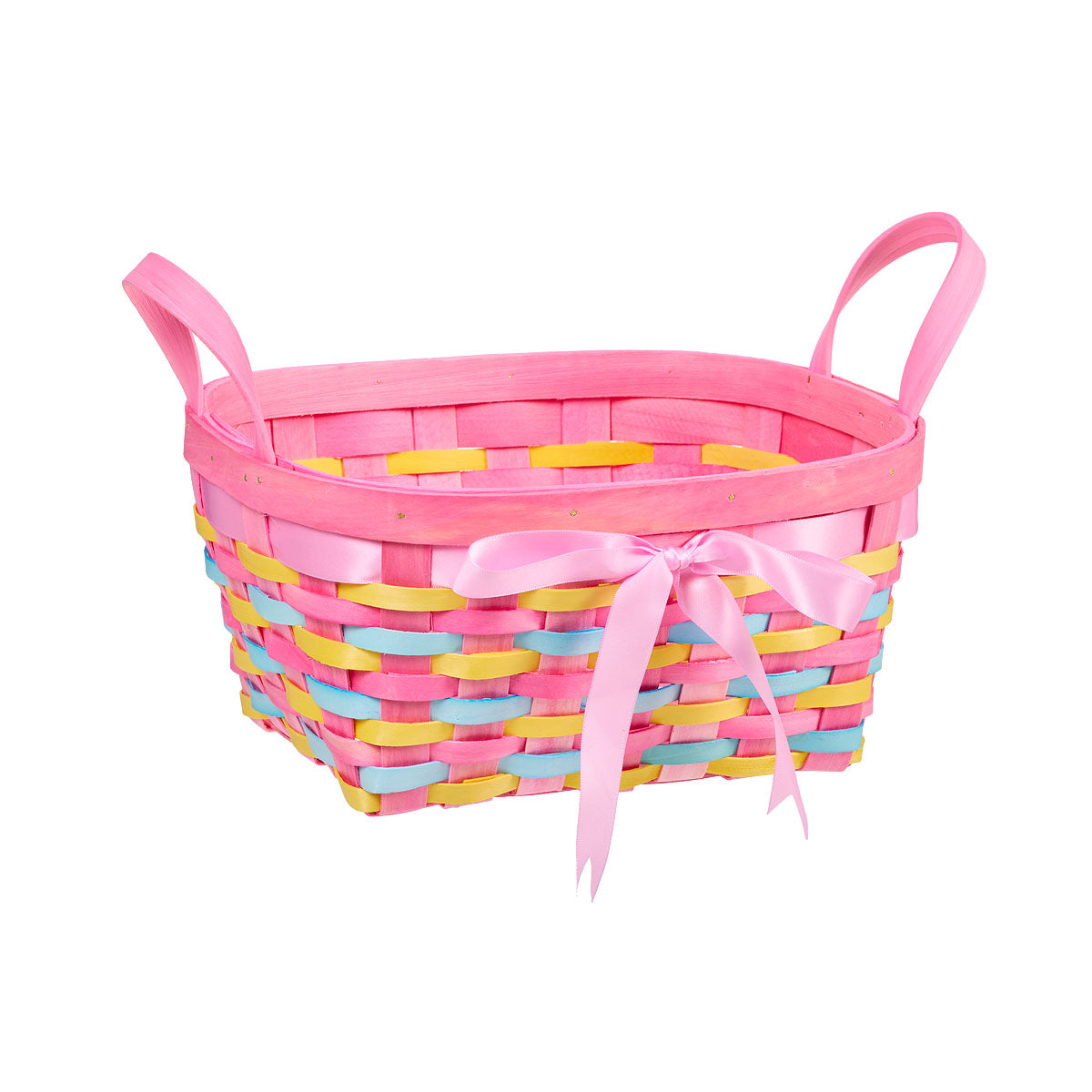 Easter Wood Chip Basket Multicoloured With Ribbon