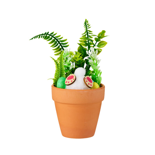 Easter Potted Faux Flowers With Bunny Tail
