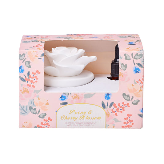 Ceramic Flower Ornament with 10mL Fragrance Oil Pack