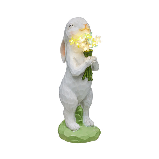 Easter Solar Bunny With Flowers Figurine