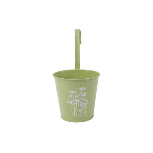 Metal Bucket With Hook Green Floral D18cm
