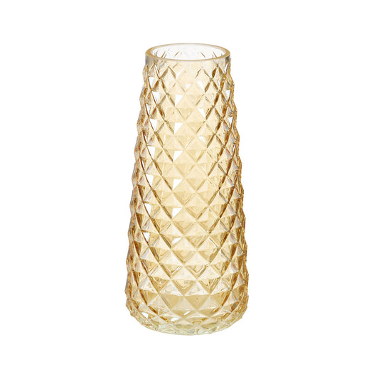 Glass Diamond Pattern Vase Clear/Gold 20cm