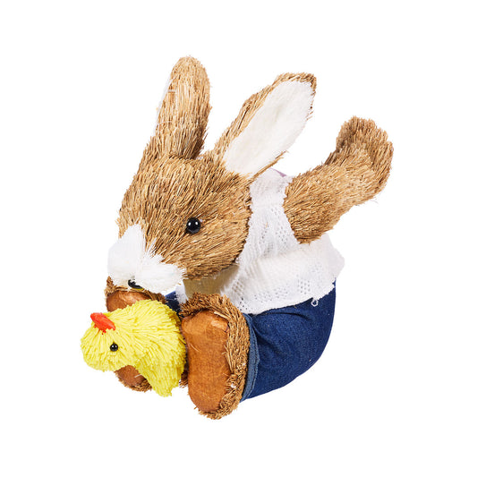 Easter Straw Bunny Laying With Chick