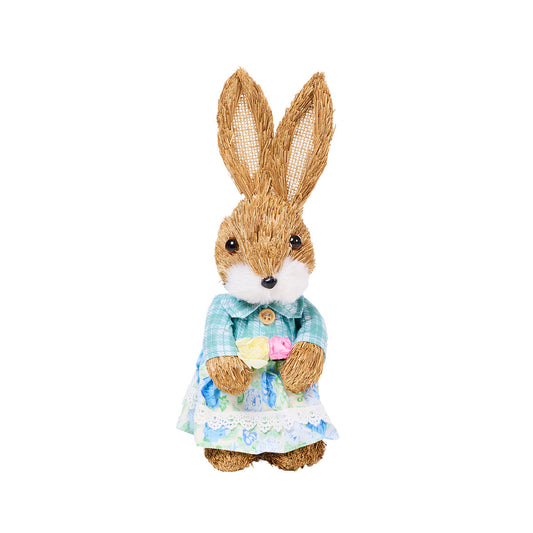 Easter Straw Bunny With Shovel/Flowers Assorted