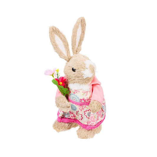 Easter Straw Bunny White With Flowers/Carrot Assorted