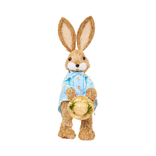 Easter Straw Bunny Holding Hat