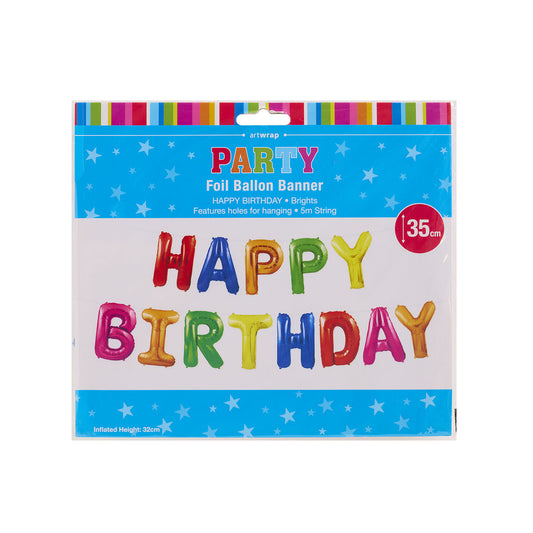 Foil Balloon Banner Brights Happy Birthday 35cm