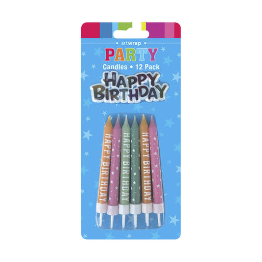 Candle With Plaque Happy Birthday 8cm 12pk