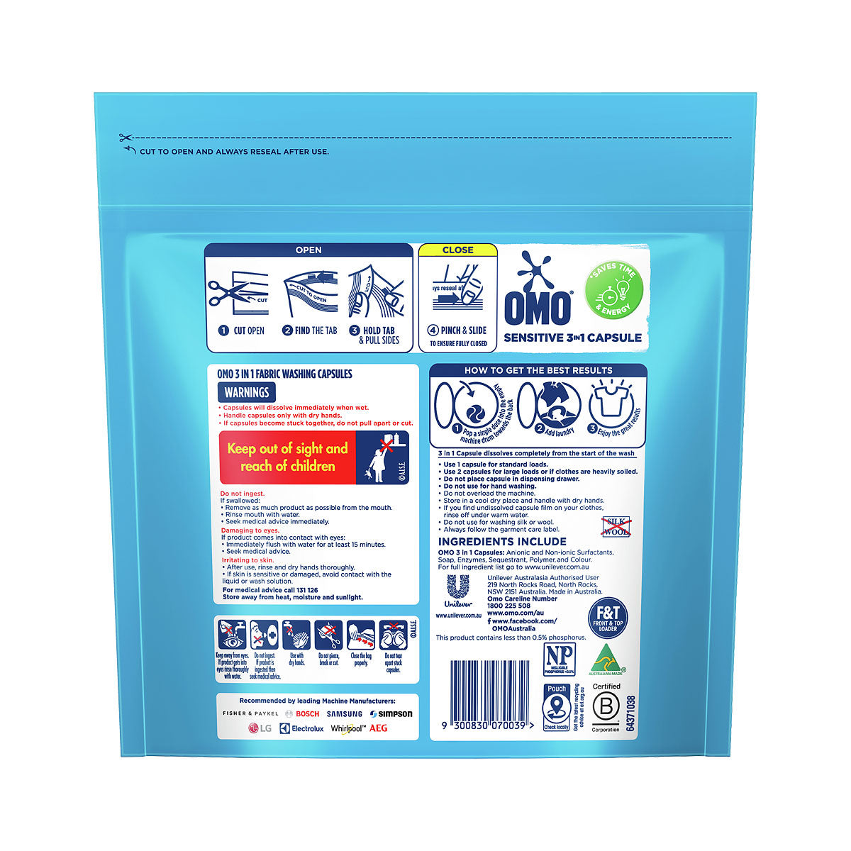 OMO Laundry Capsules 3 in 1 Sensitive 28pk