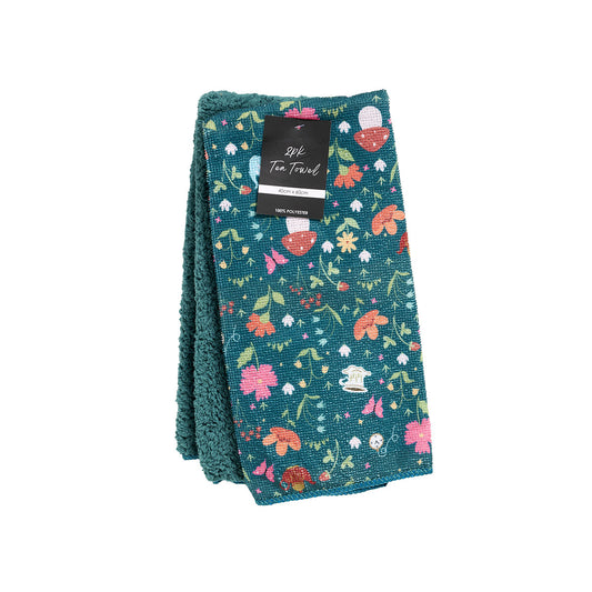 Printed Tea Towel Mushroom/Leaf 2pk
