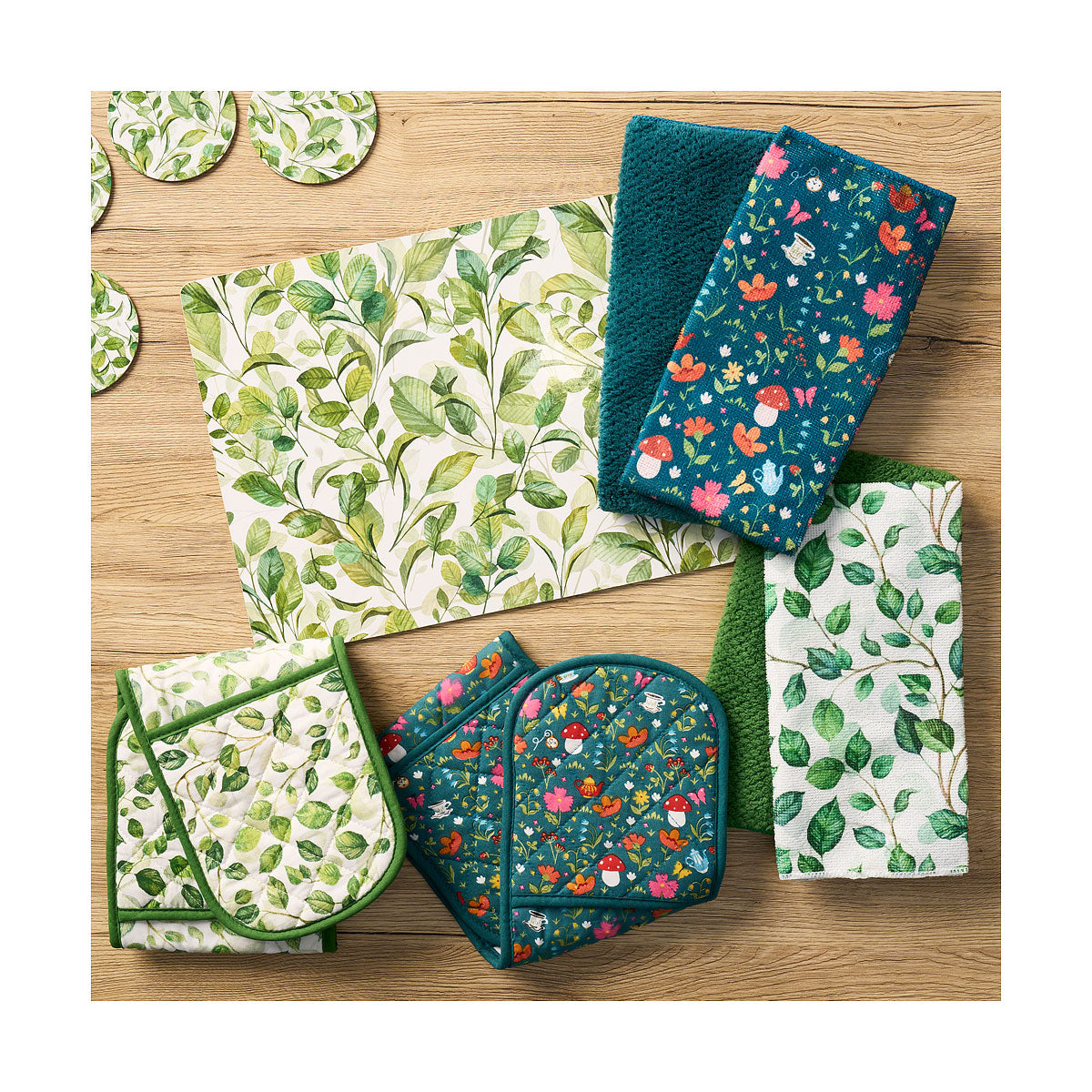 Printed Double Oven Glove Mushroom/Leaf